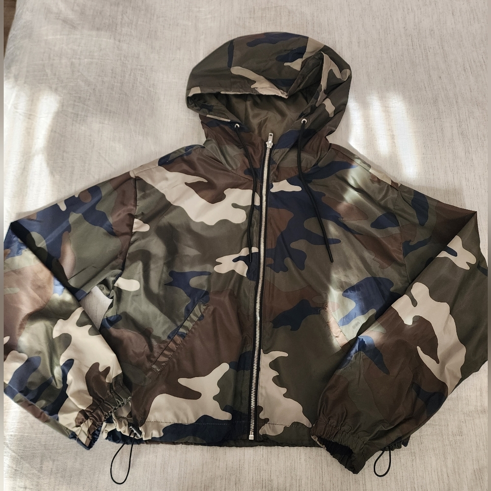 Ten Sixty Sherman Windbreaker Camo/Green Cropped Jacket Sz: Large - Picture 4 of 13